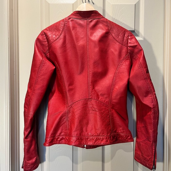 Red Leather Moto Style Jacket by Danier - Picture 3 of 9